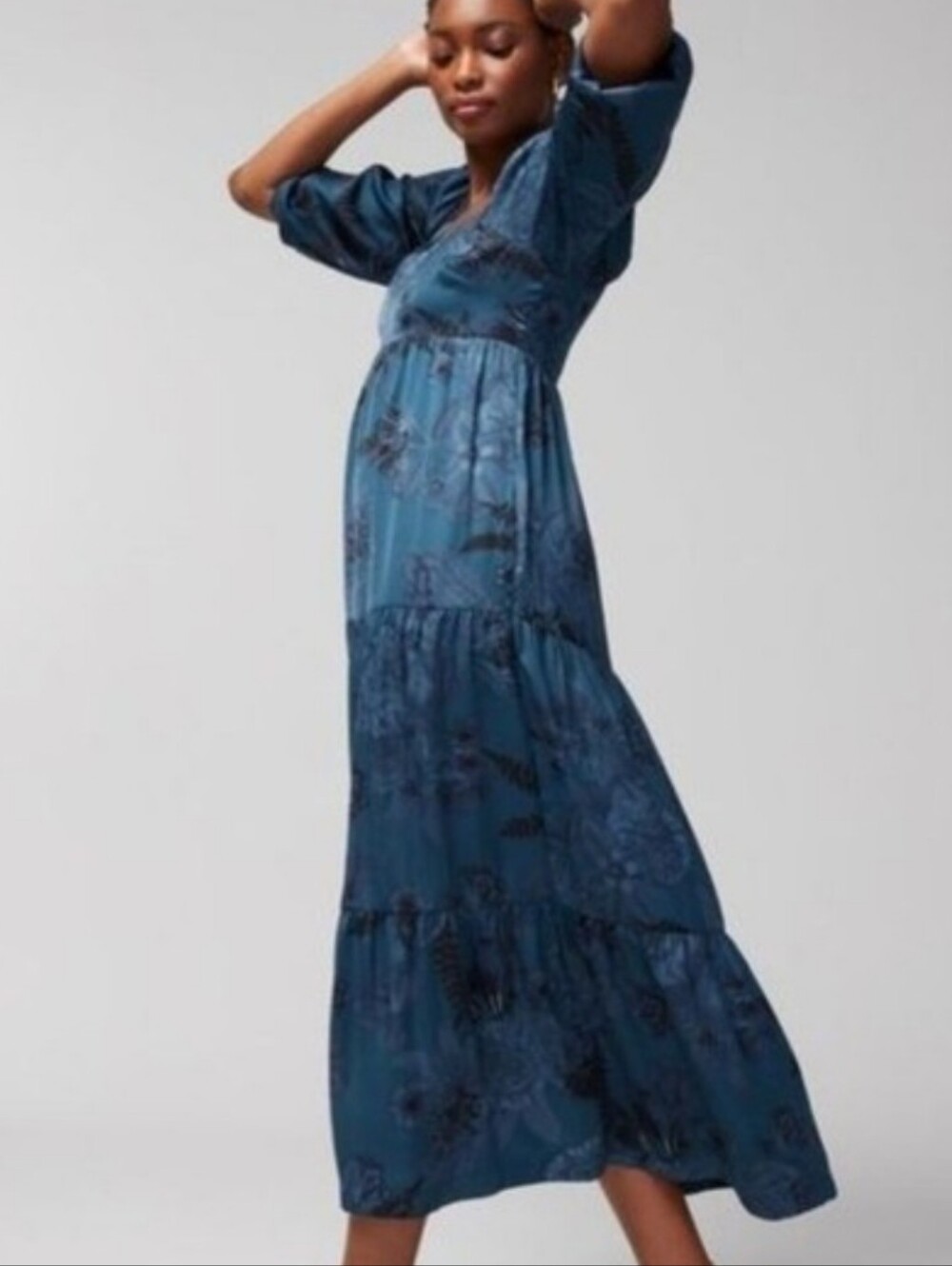 Soma Tiered Built In Bra Maxi Dress Size Small Blue Floral Like New